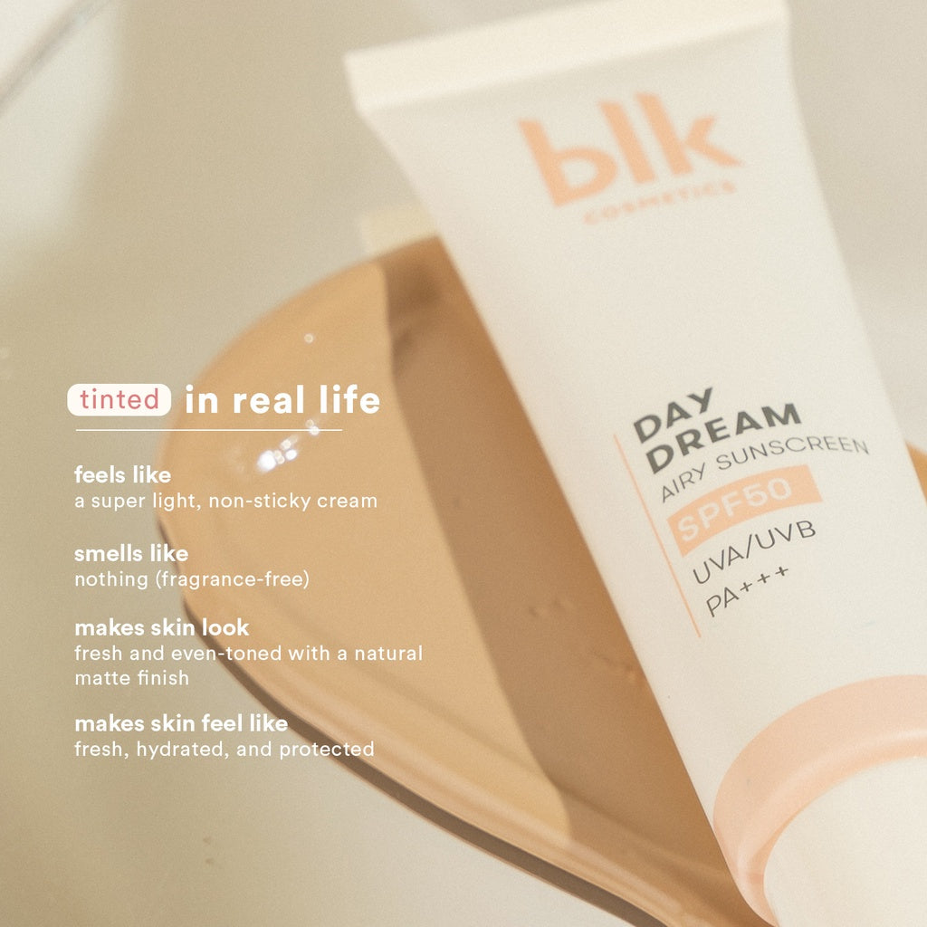 blk cosmetics daydream airy sunscreen SPF 50 duo sheer + tinted - Sheer+Butterscotch